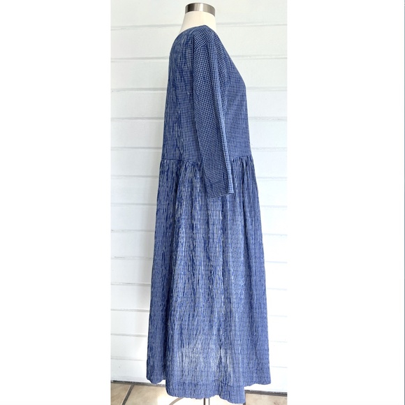 TOAST  Blue Windowpane Check Cotton Midi Dress - 6 - Picture 3 of 10